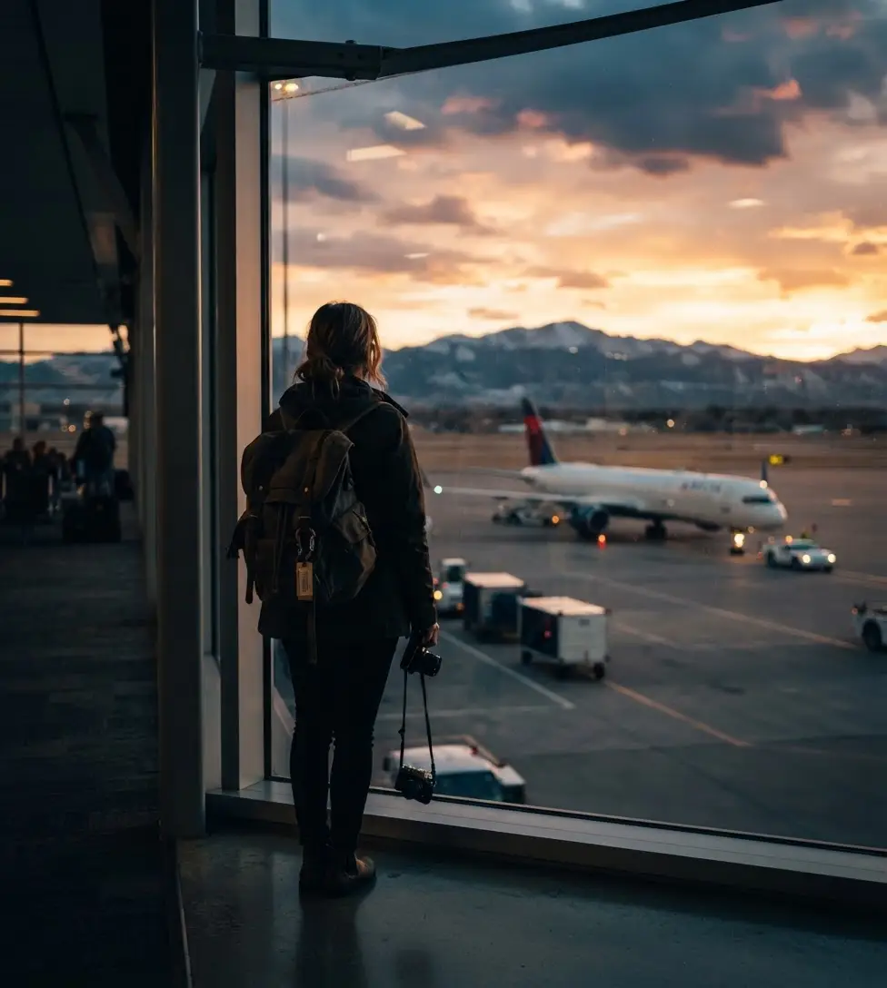 A traveler reviewing United Airlines flight information on a smartphone